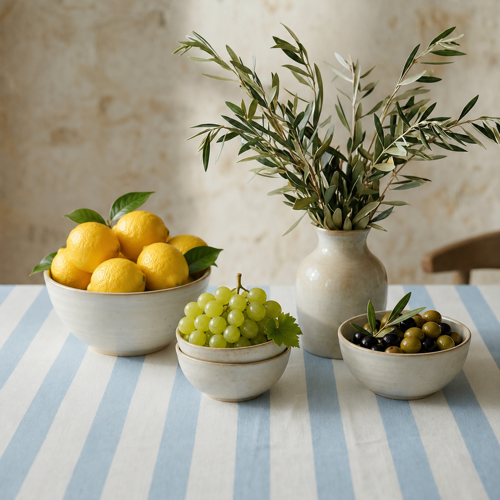 Nappe à rayure blanc et bleu ciel