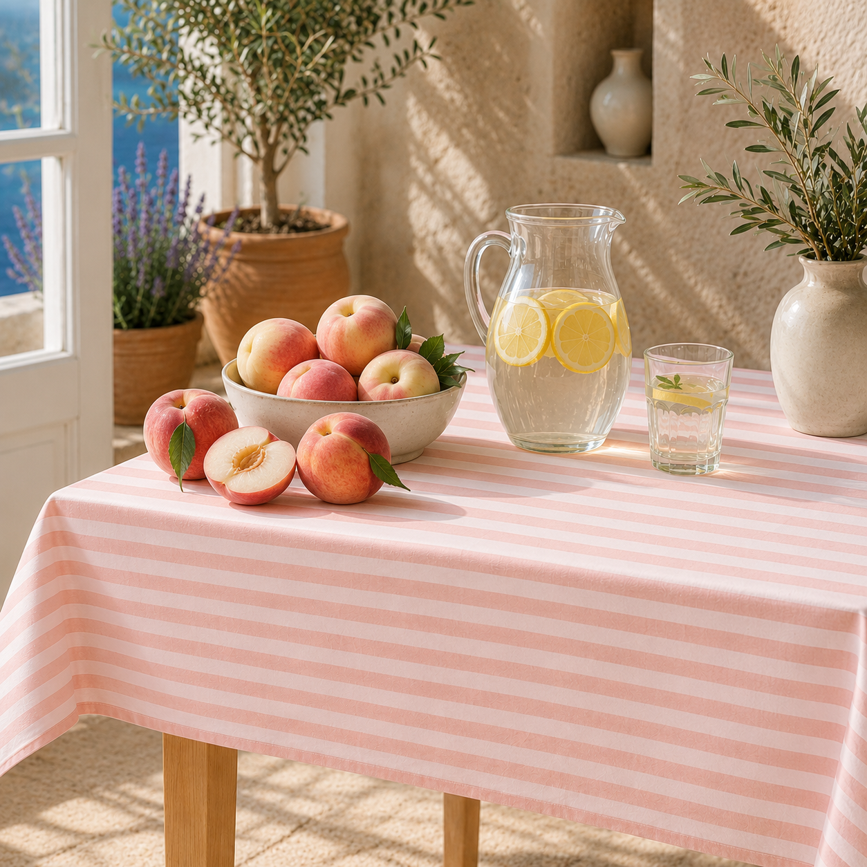 Nappe à Rayures Pêche et Blanche