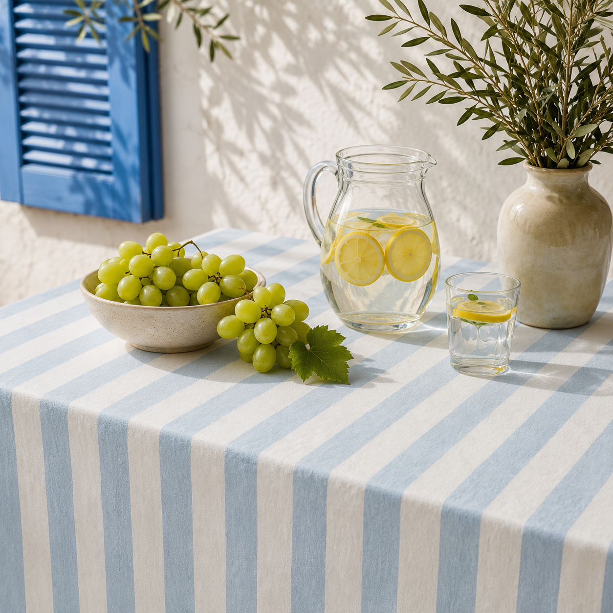 Nappe à rayure blanc et bleu ciel